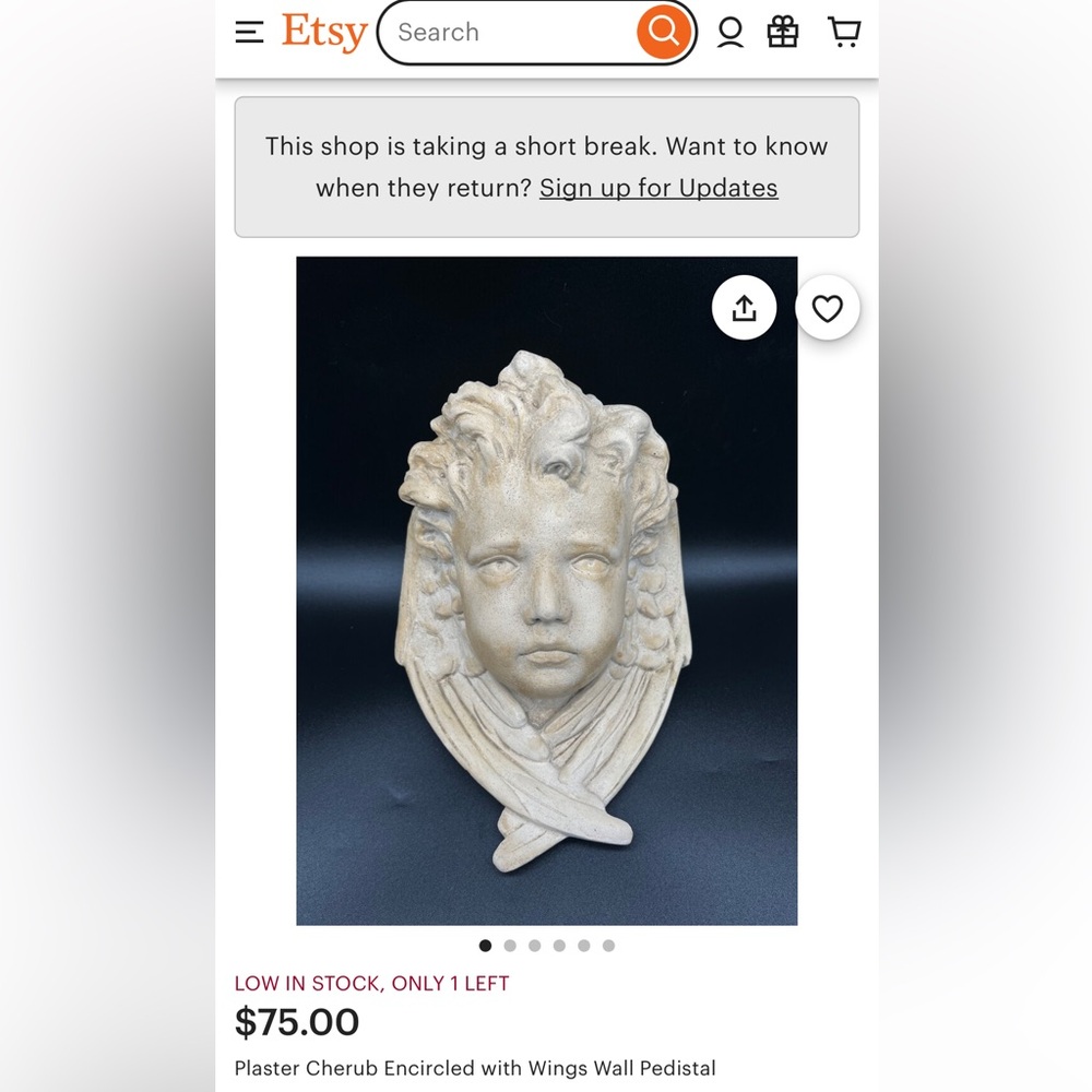Vintage Solid plaster Cherub winged angel Wall hanging stand - Cream and Beige - Picture 10 of 10